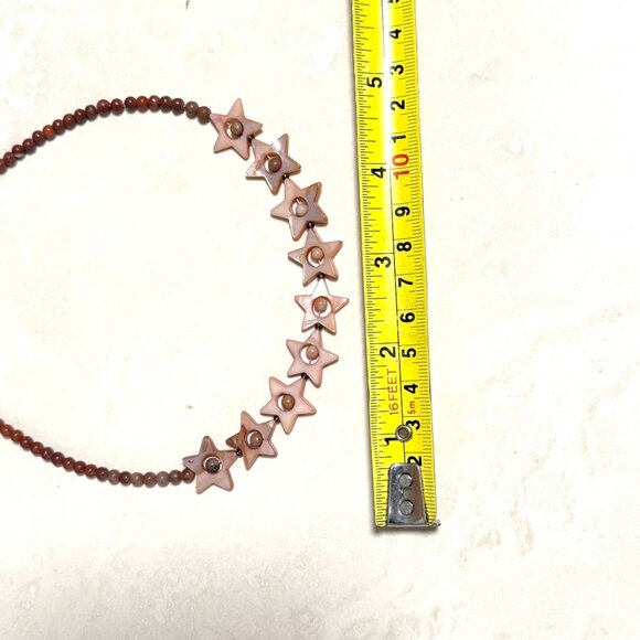 Starry Night Short Necklace, Beaded Pink Mother of Pearl Stars & Earthy Jasper - Picture 10 of 13